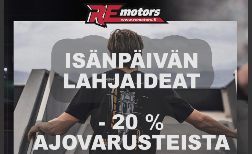 ISÄNPÄIVÄN TARJOUS - 20 % ALENNUSTA AJOVARUSTEISTA