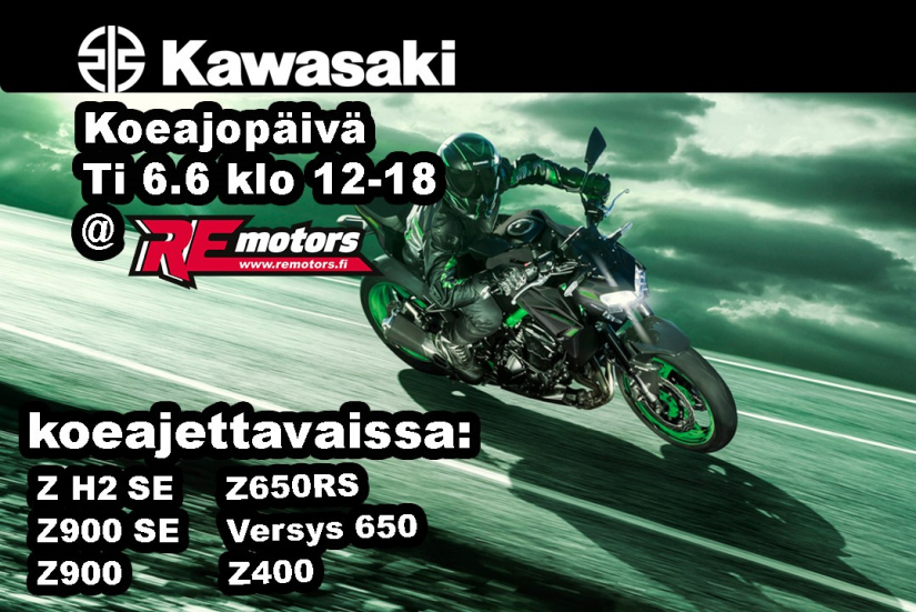 Kawasaki Motorcycle test ride 6th of June between 12-18 hours 