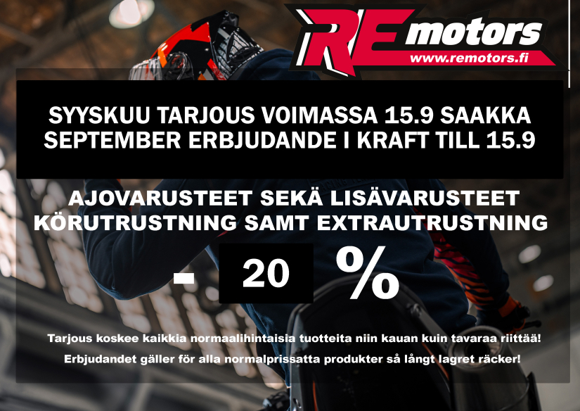 September erbjudande: 20 % rabatt på körutrustning samt extra utrustning